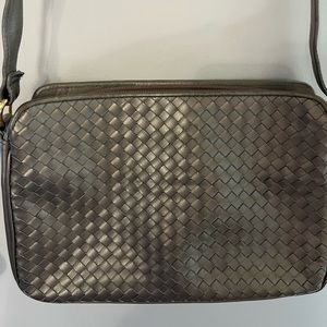 Ganson gold woven leather crossbody bag
